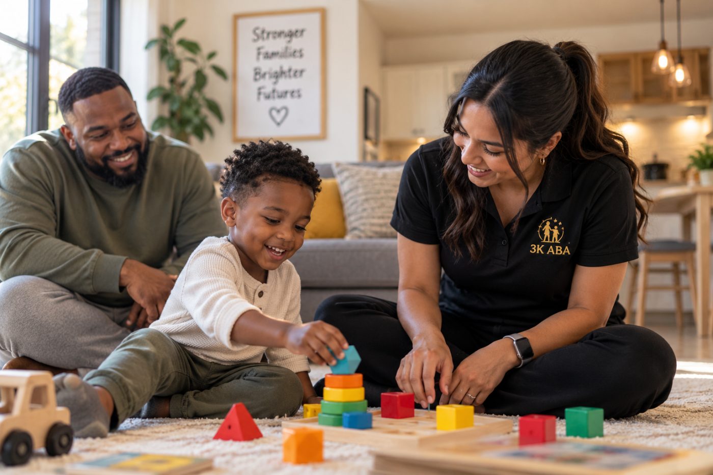 In-home ABA session with therapist, child and parent