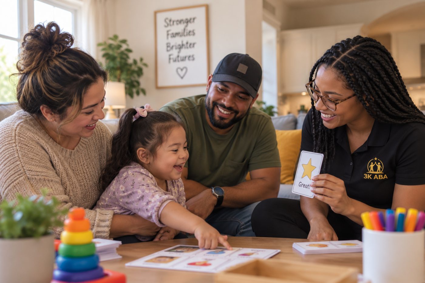 Therapist coaching parents during a session with their daughter